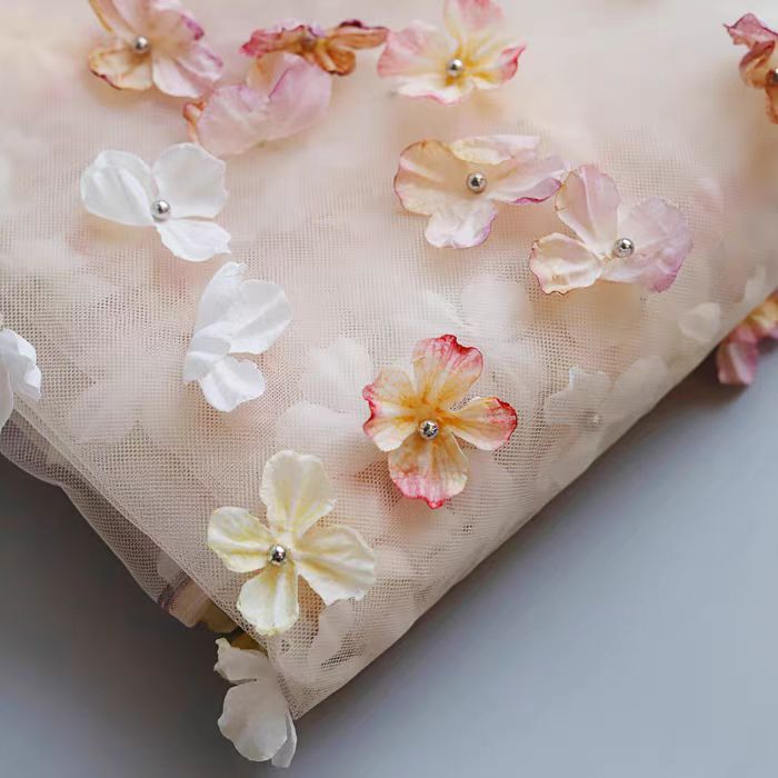 Chic Gradient Floral Beaded Tulle Fabric in Soft Pastel - Image 2
