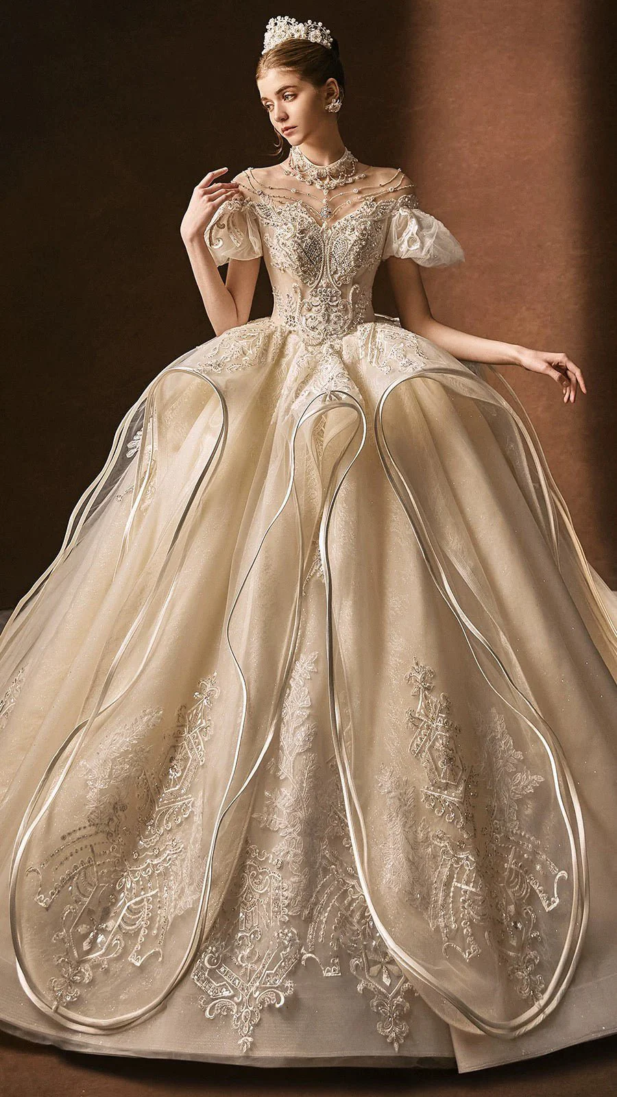 Vintage Inspired Luxury Princess Beading Wedding Dress With Open Back- Plus Size