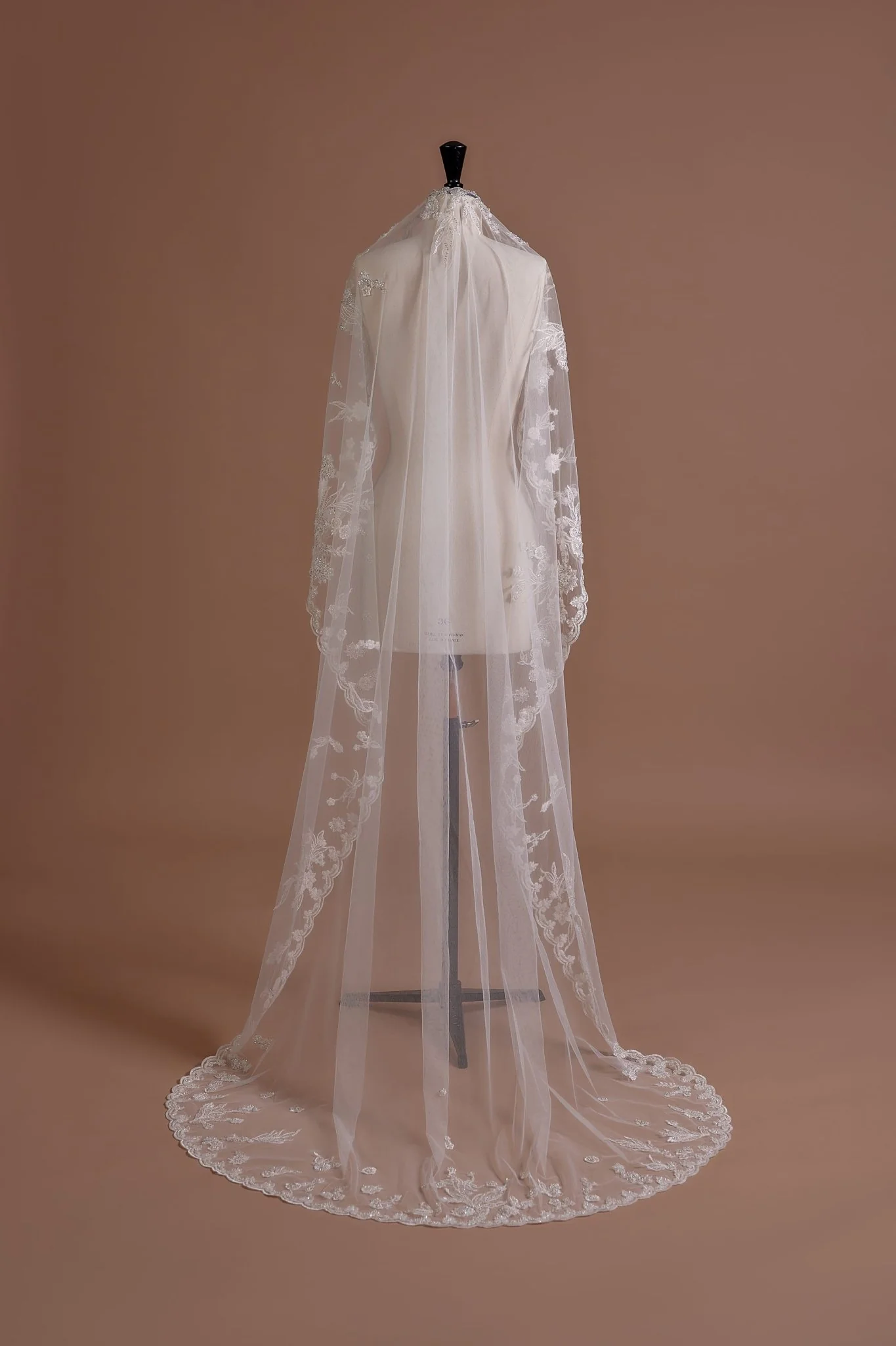 Embroidered Floral Cathedral Wedding Veil, Available with or without Comb