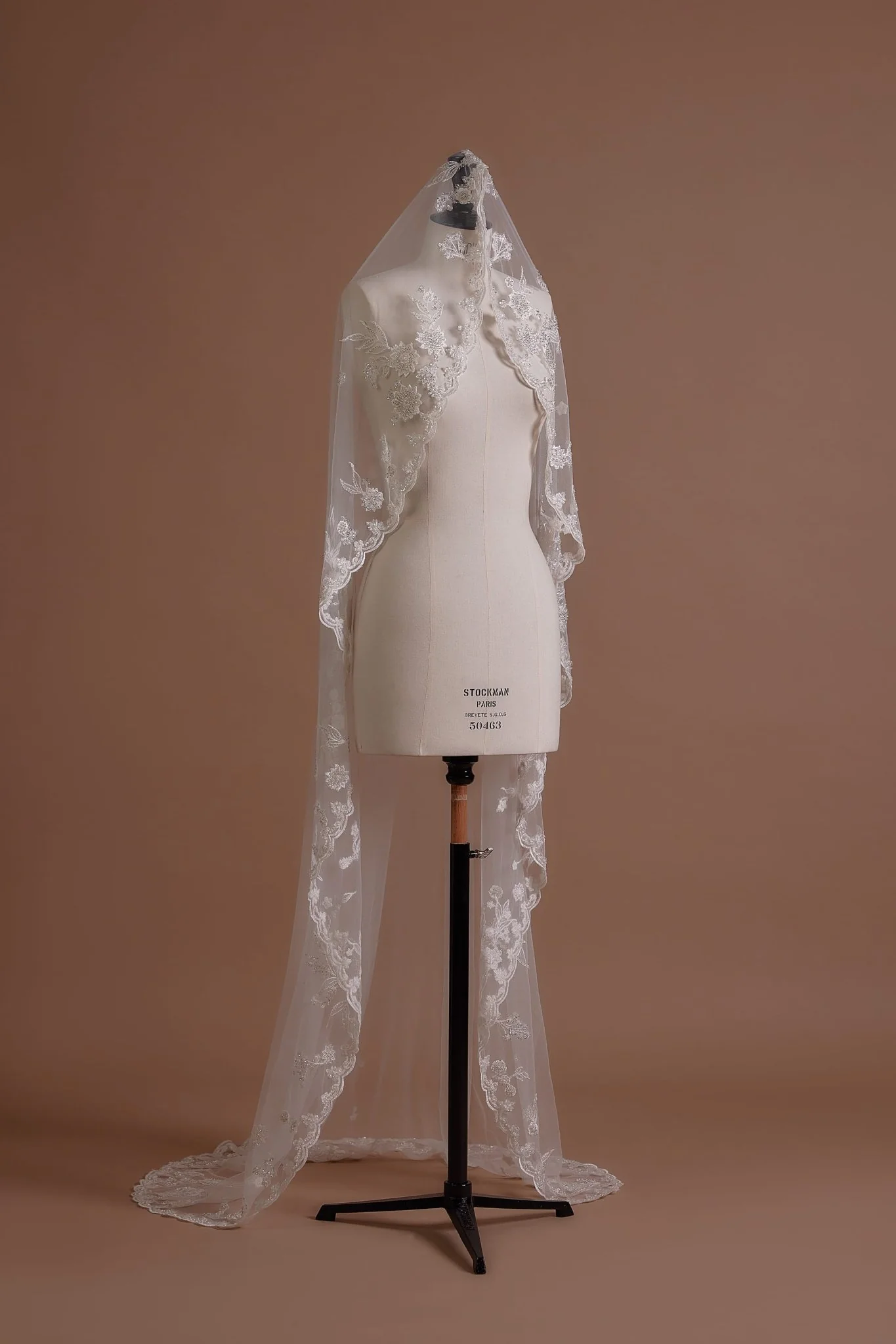 Embroidered Floral Cathedral Wedding Veil, Available with or without Comb - Image 2