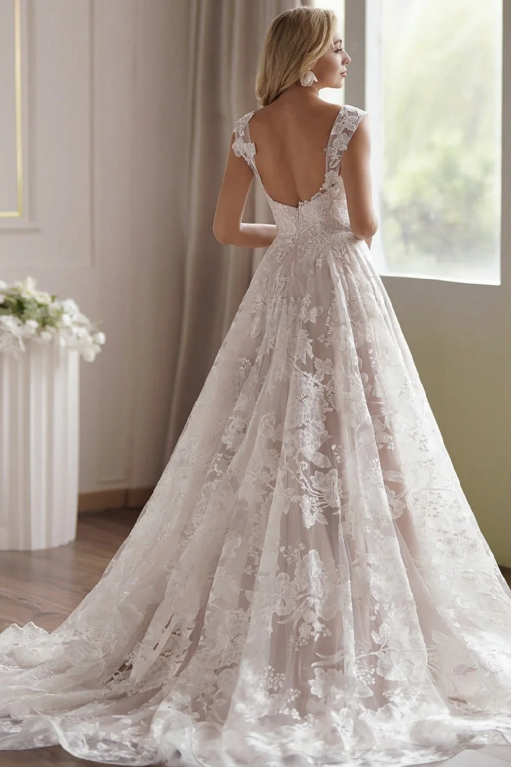 Dreamy Floral A-Line Lace Embroidery  Off The  Shoulder Straps Wedding Dress With Lace - Image 3
