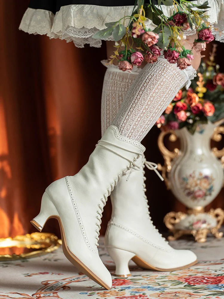 Handmade Victorian-Inspired Lace-Up Two-Tone Boots - Regency Era Vintage Heels - Image 4