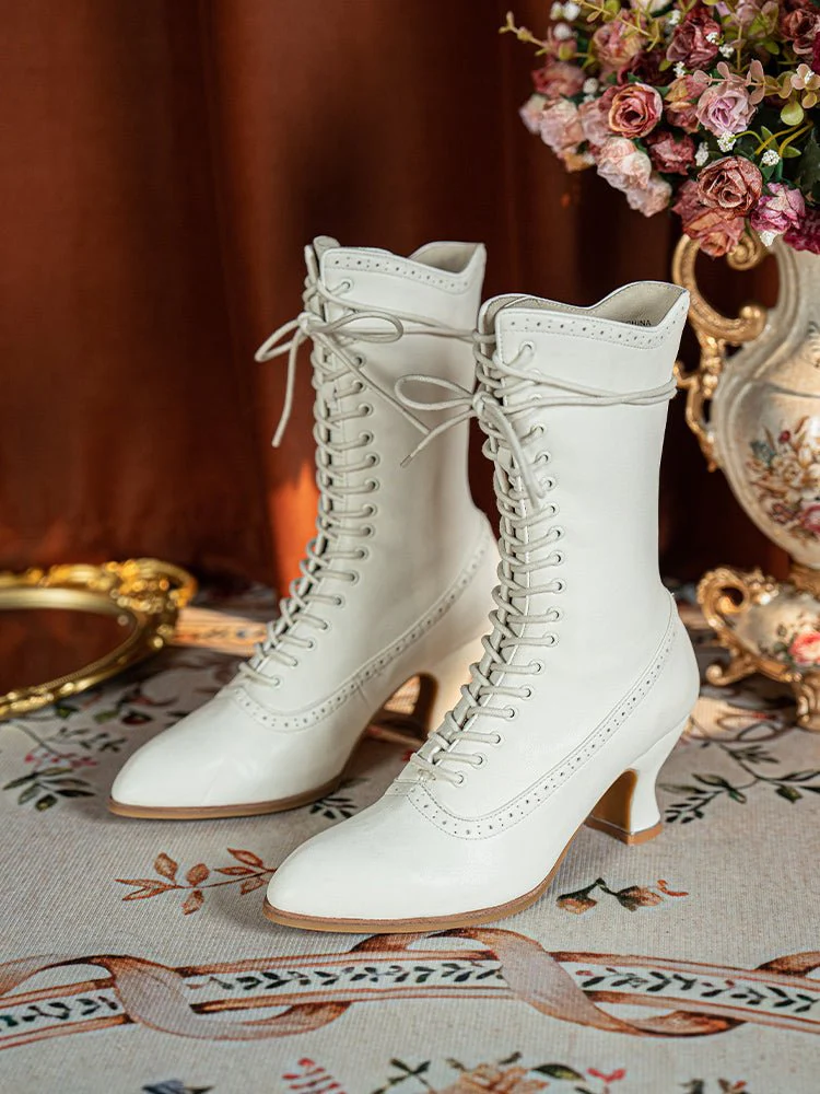 Handmade Victorian-Inspired Lace-Up Two-Tone Boots - Regency Era Vintage Heels - Image 5