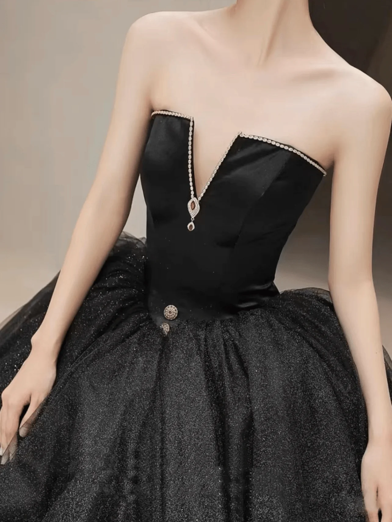 Gothic Off Shoulder Black Deep V-neck Wedding Dress With Train Ball Gown Plus Size - Image 6