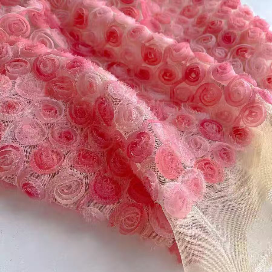 3D Embroidered Gradient Rose Fabric for Fashion Sets - Image 3