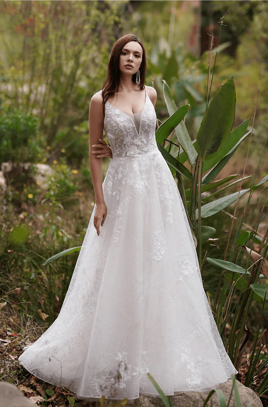 A-Line Lace Embroidery Light Ivory Precious And Timeless Spaghetti Straps Wedding Dress -  Plus Size - Image 2
