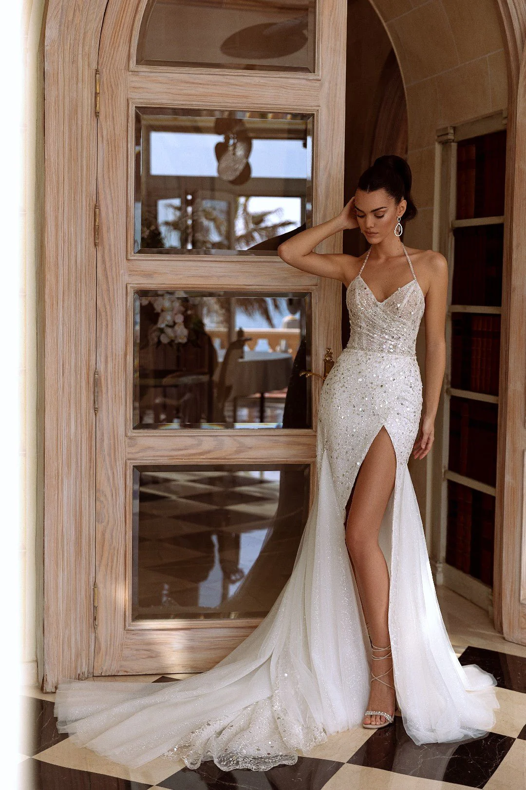 White Sparkling Mermaid Wedding Dress with Open Back and Flowing Train - Plus Size-Adalin
