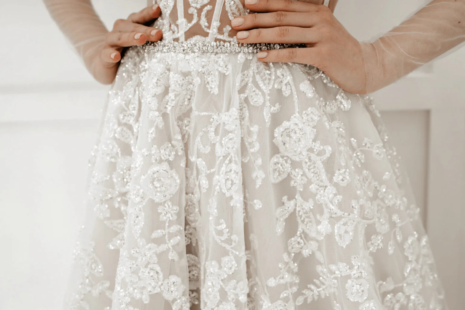 Aline Wedding Dress and Floral applique Wedding Dress - Sheer Bridal Gown with Open Back Plus Size - MONACO - Image 6