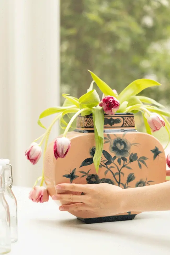 Antique Italian Porcelain Vase with Hand Painted Blue Floral Design in Spring Pink - Image 11