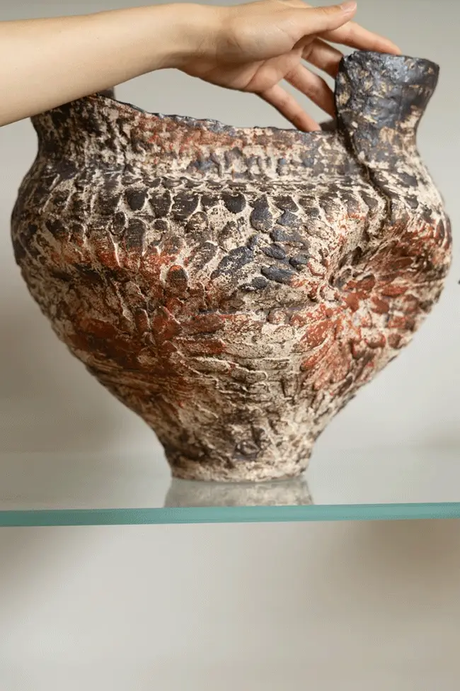 Antique Moroccan Handmade Brown Rustic Ceramic Vase with Rock Texture and Sand Conch Style Decorative Pottery Piece - Image 10