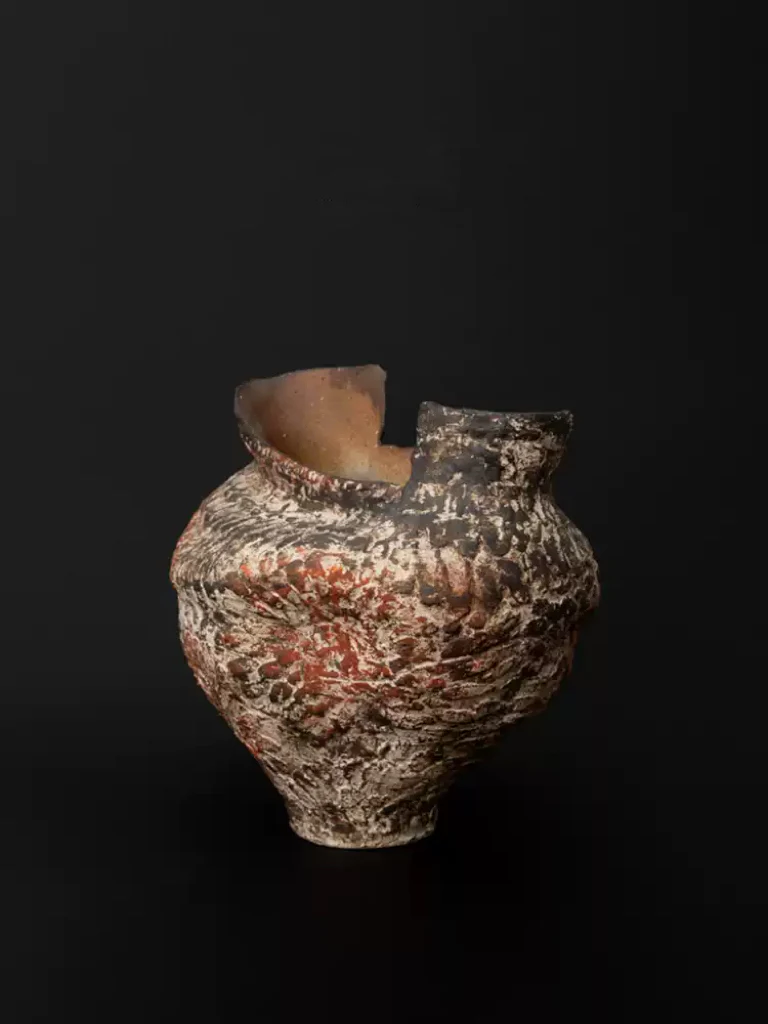 Antique Moroccan Handmade Brown Rustic Ceramic Vase with Rock Texture and Sand Conch Style Decorative Pottery Piece - Image 3
