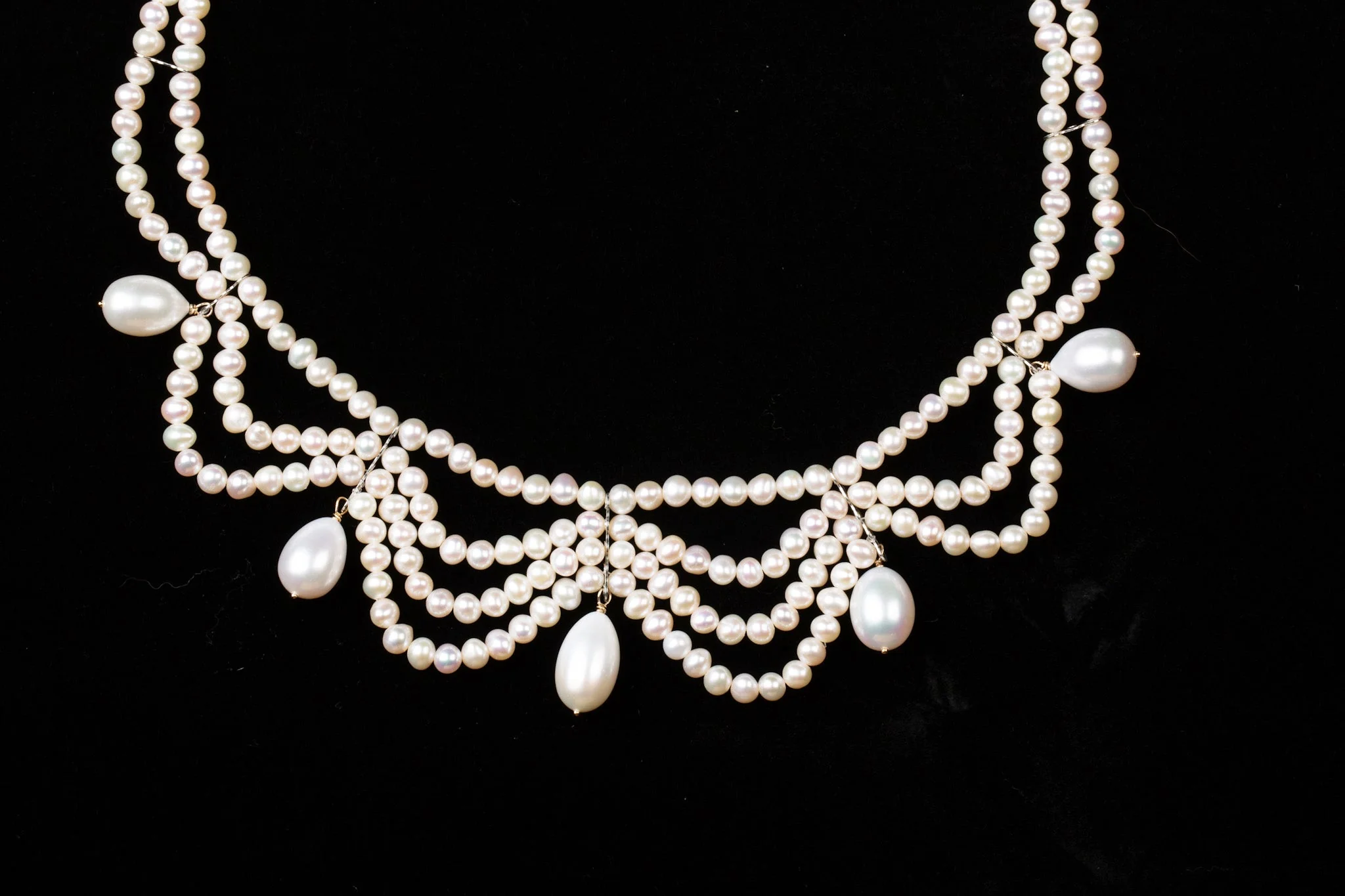 Handmade Victorian Drop Pearl Necklace - Victorian style Chocker-  Multi-Strand - Image 3