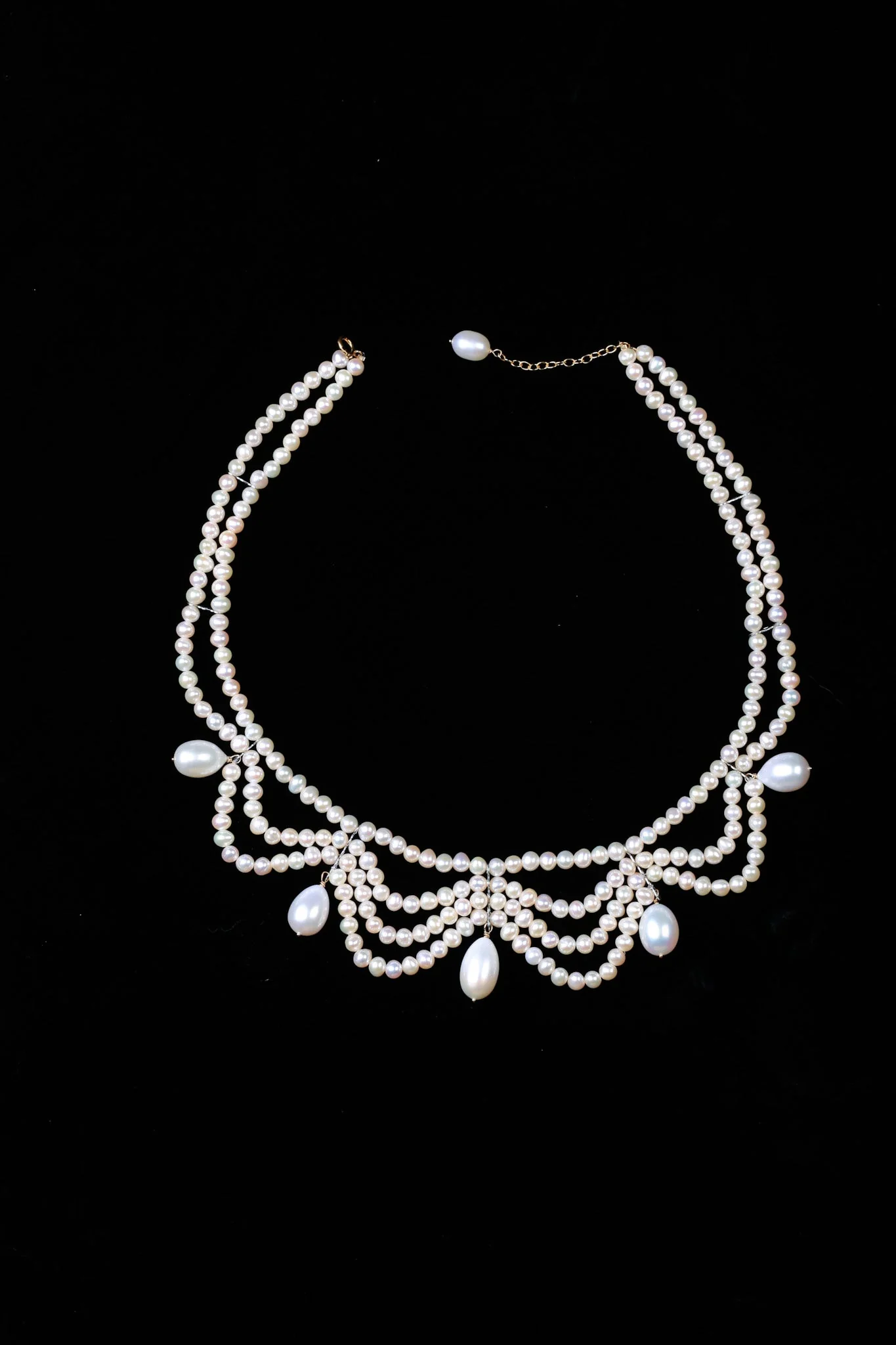Handmade Victorian Drop Pearl Necklace - Victorian style Chocker-  Multi-Strand - Image 4