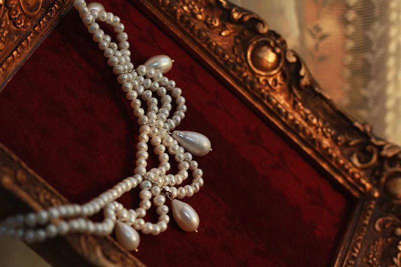 Handmade Victorian Drop Pearl Necklace - Victorian style Chocker-  Multi-Strand - Image 7