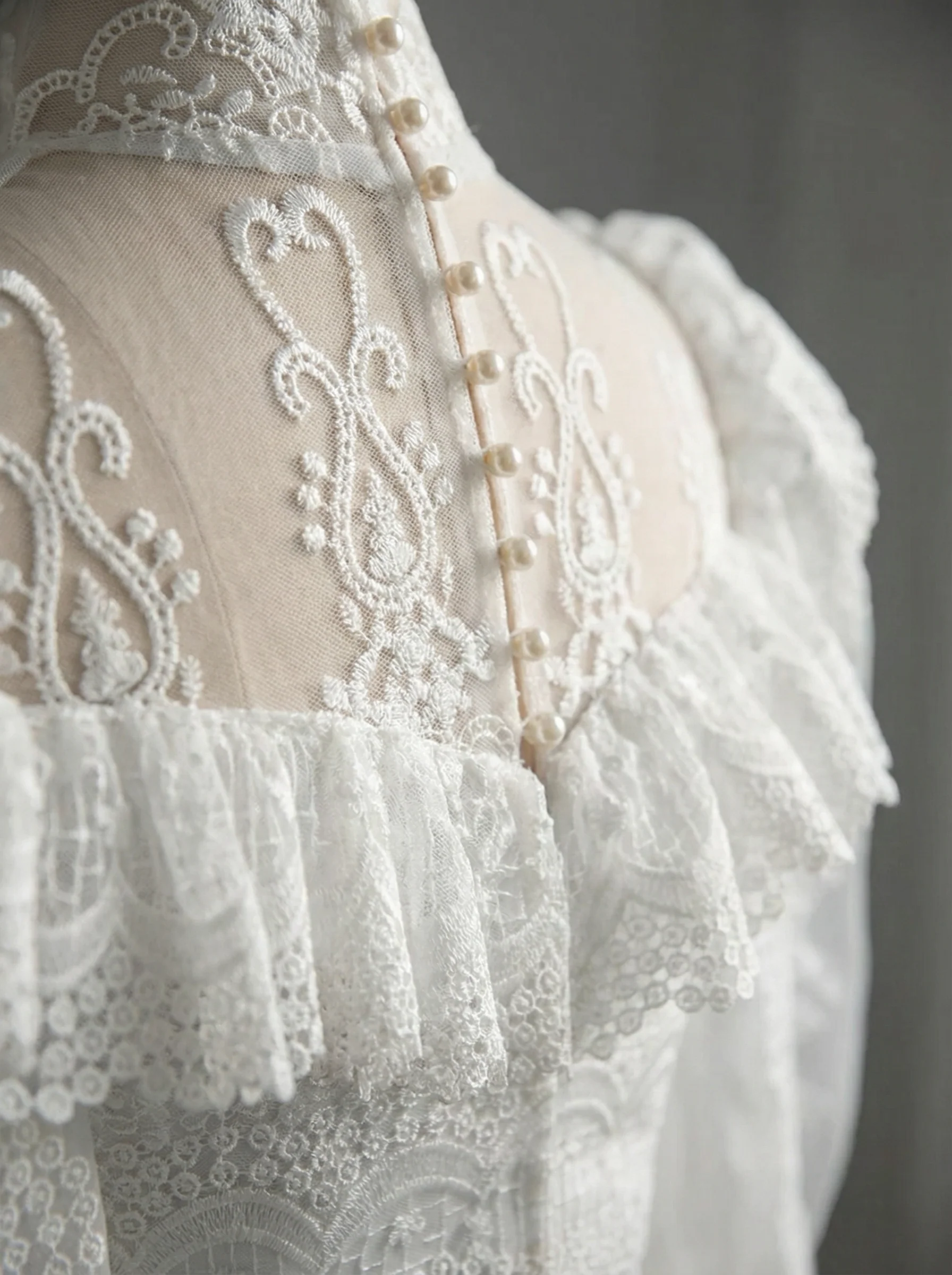 Antique White Modest Wedding Dress - Vintage Wedding Dress - French Style - Image 5