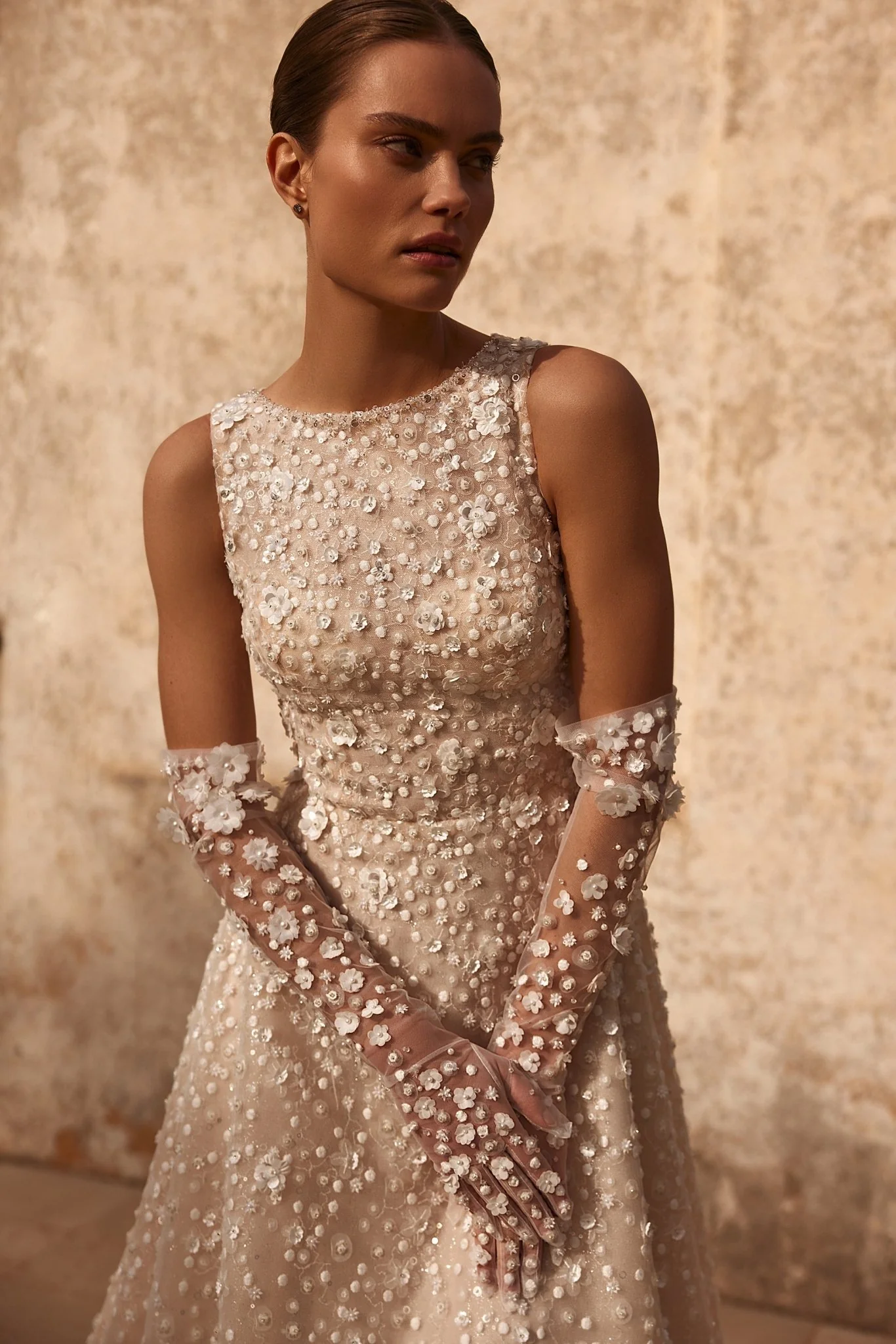 Aristocratic Sequined Gown with Feathered Bolero and Matching Gloves Plus Size