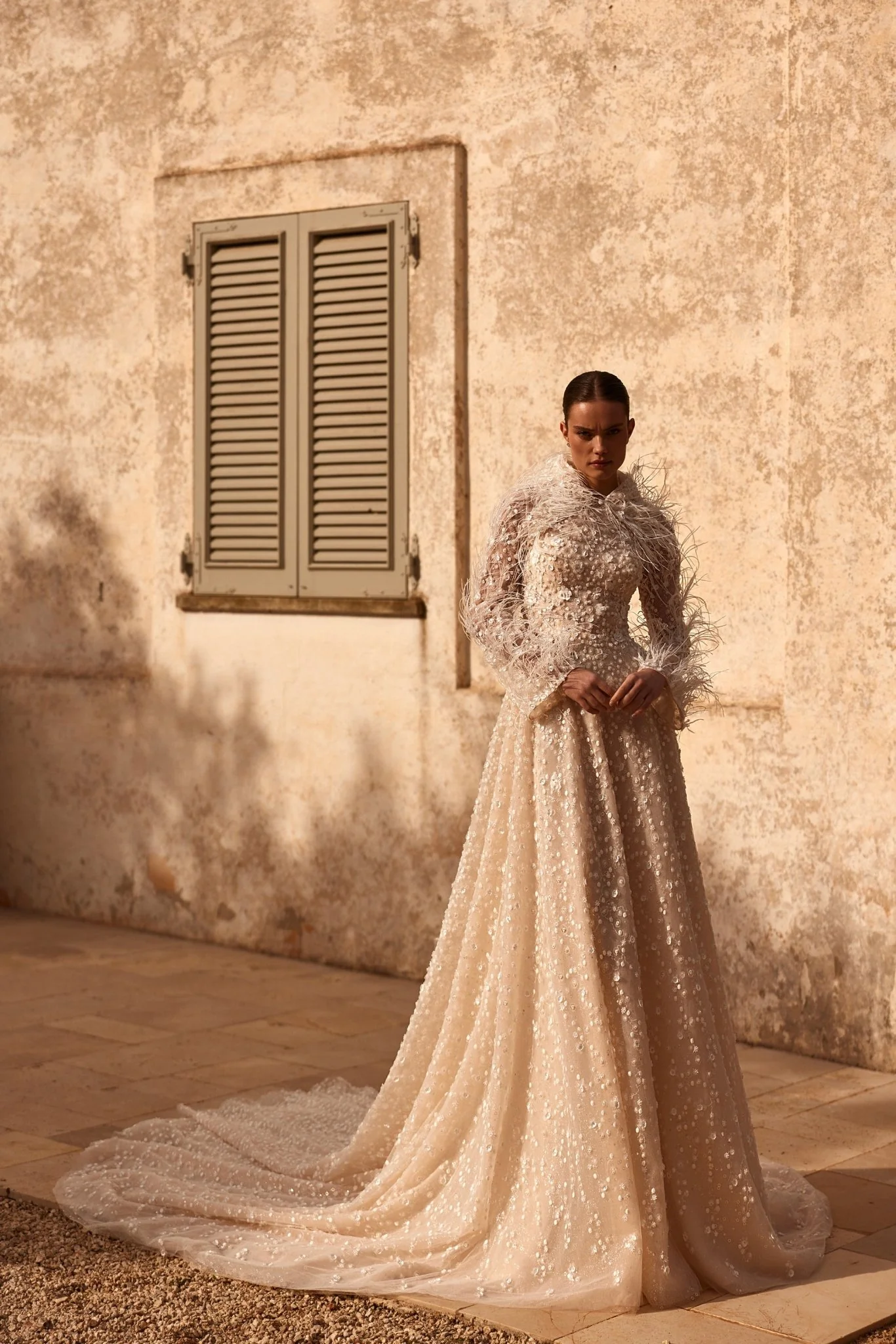 Aristocratic Sequined Gown with Feathered Bolero and Matching Gloves Plus Size - Image 2