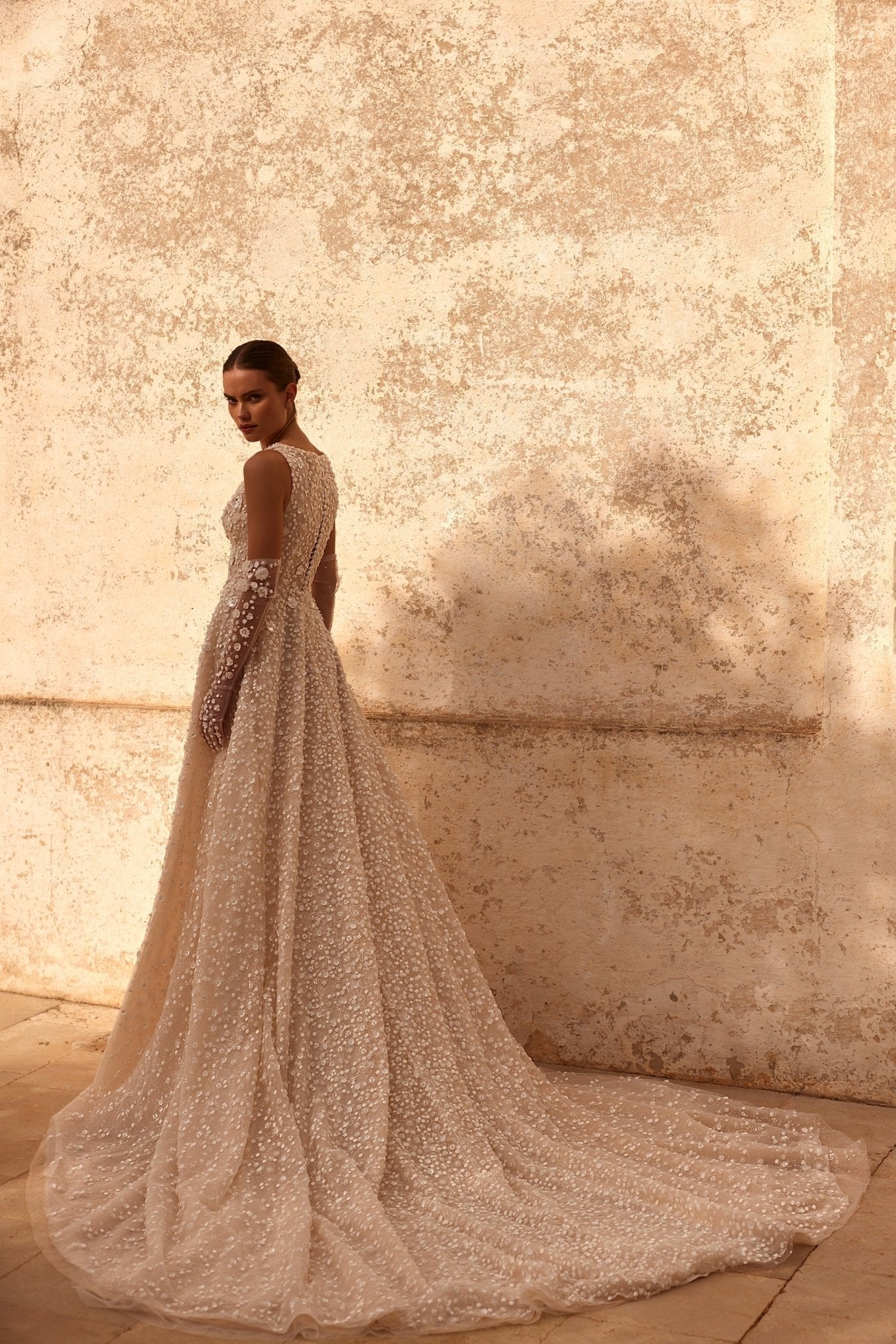 Aristocratic Sequined Gown with Feathered Bolero and Matching Gloves Plus Size - Image 3