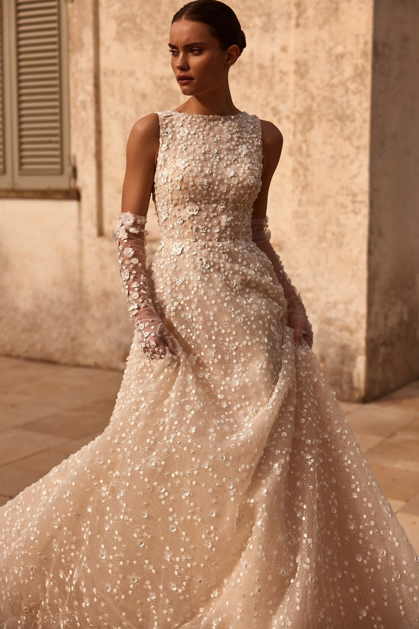 Aristocratic Sequined Gown with Feathered Bolero and Matching Gloves Plus Size - Image 5