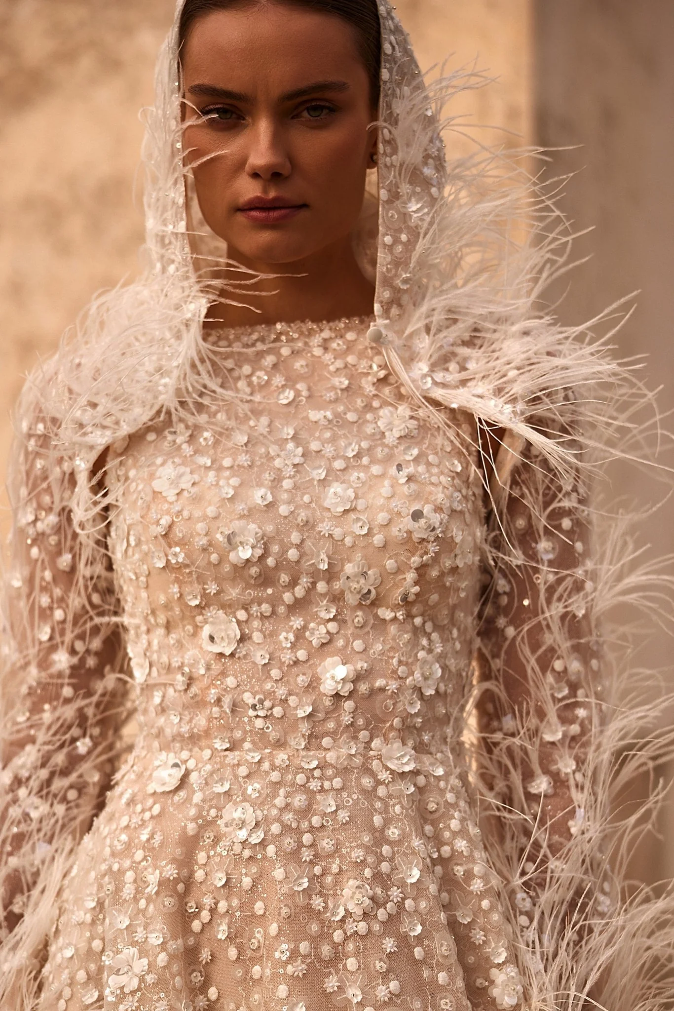Aristocratic Sequined Gown with Feathered Bolero and Matching Gloves Plus Size - Image 6