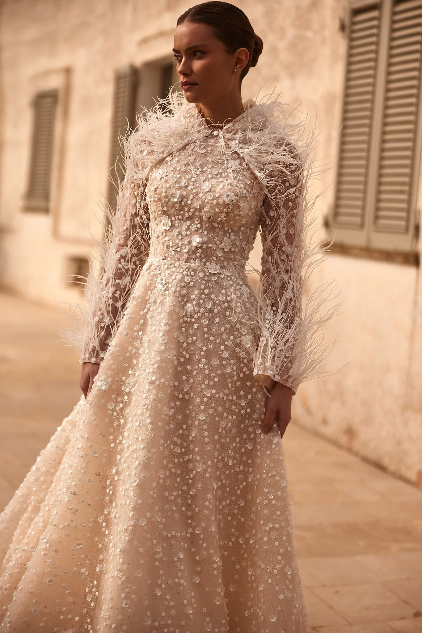 Aristocratic Sequined Gown with Feathered Bolero and Matching Gloves Plus Size - Image 7