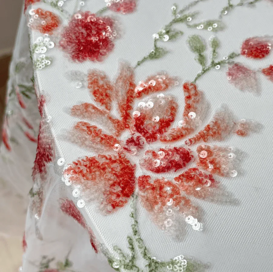 Black 3D Floral Embroidery Lace Fabric with Sequins