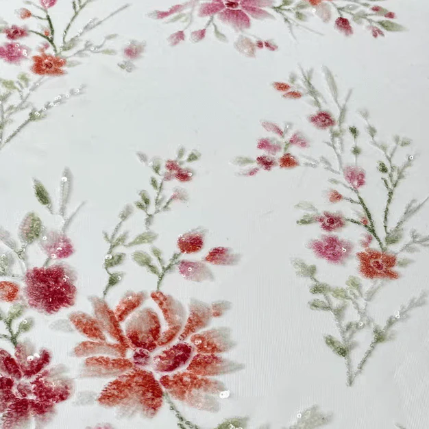 Black 3D Floral Embroidery Lace Fabric with Sequins - Image 3