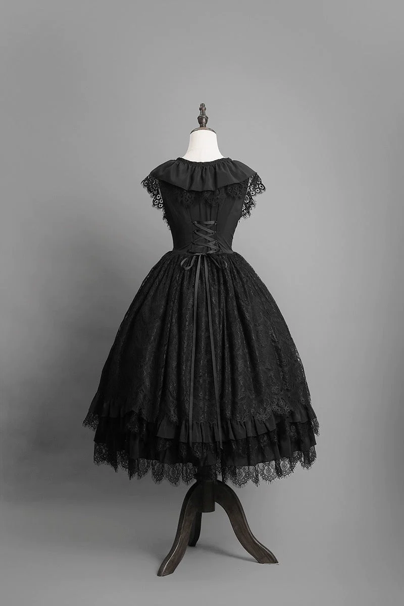 Black Gothic Lolita Ball Gown - Victorian-Inspired Layered Tulle Ruffle Dress Plus Size - Image 11