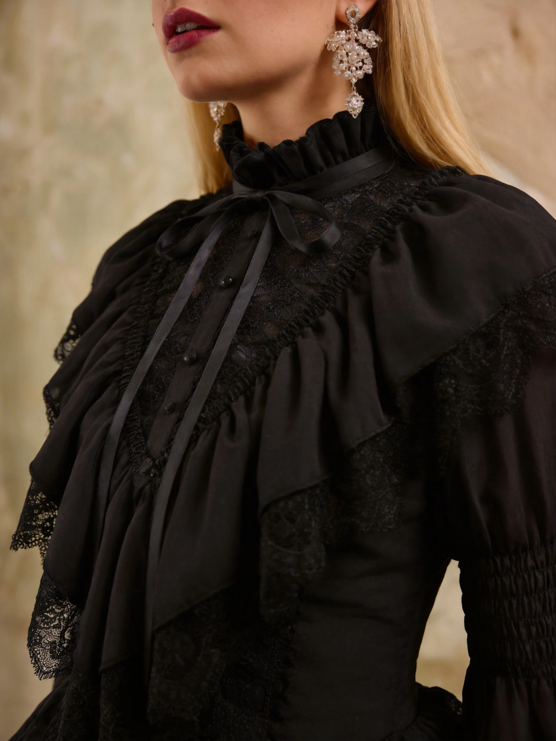 Black Gothic Lolita Ball Gown - Victorian-Inspired Layered Tulle Ruffle Dress Plus Size - Image 3