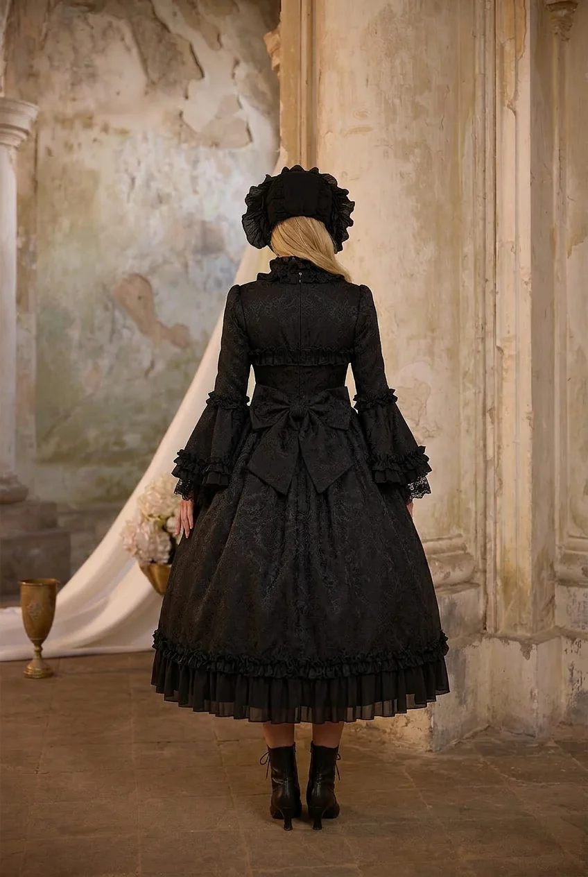 BLACK GOTHIC LOLITA DRESS - PLUS SIZE - LONG/SHORT GOTHIC LOLITA DRESS - LACE GOTHIC WEDDING DRESS - GOTHIC BALL GOWN - Image 3