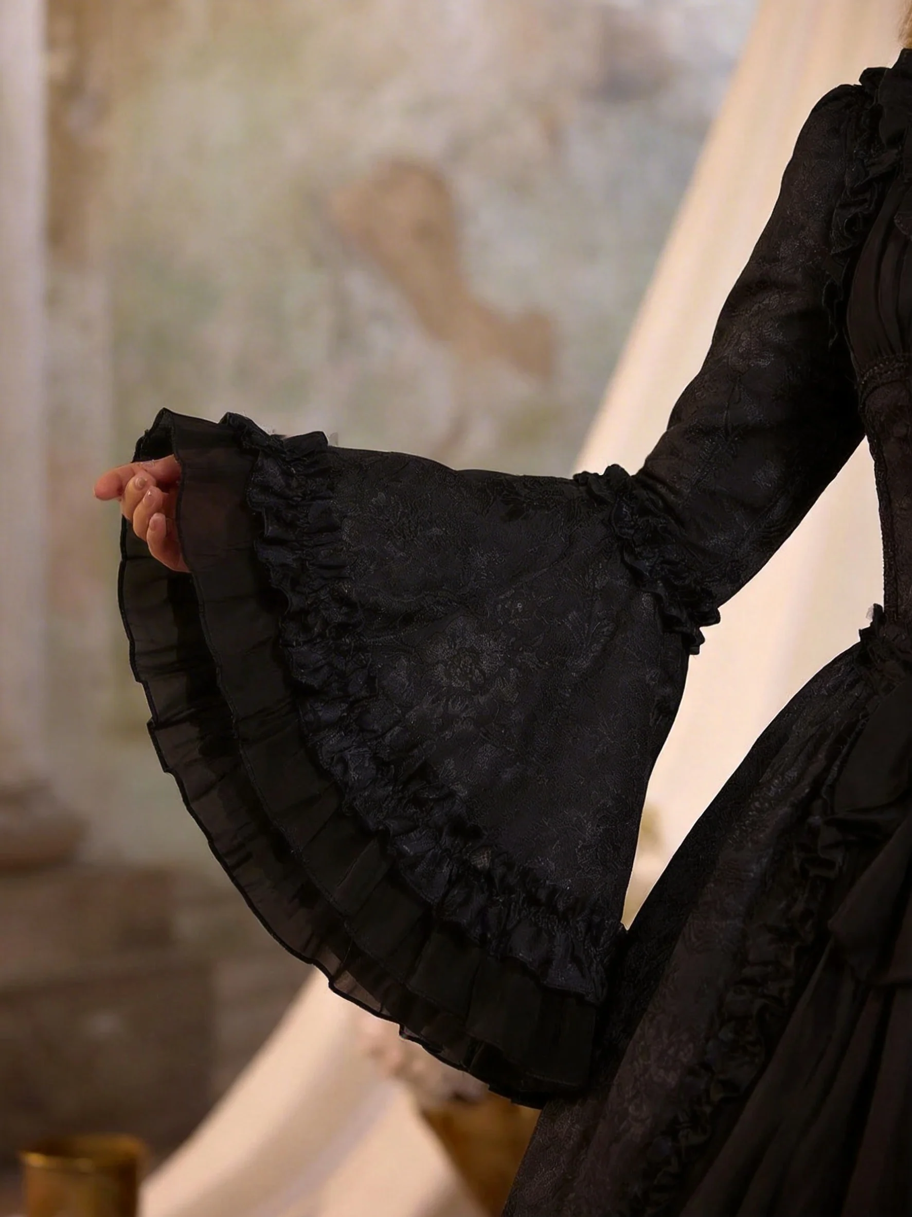BLACK GOTHIC LOLITA DRESS - PLUS SIZE - LONG/SHORT GOTHIC LOLITA DRESS - LACE GOTHIC WEDDING DRESS - GOTHIC BALL GOWN - Image 7