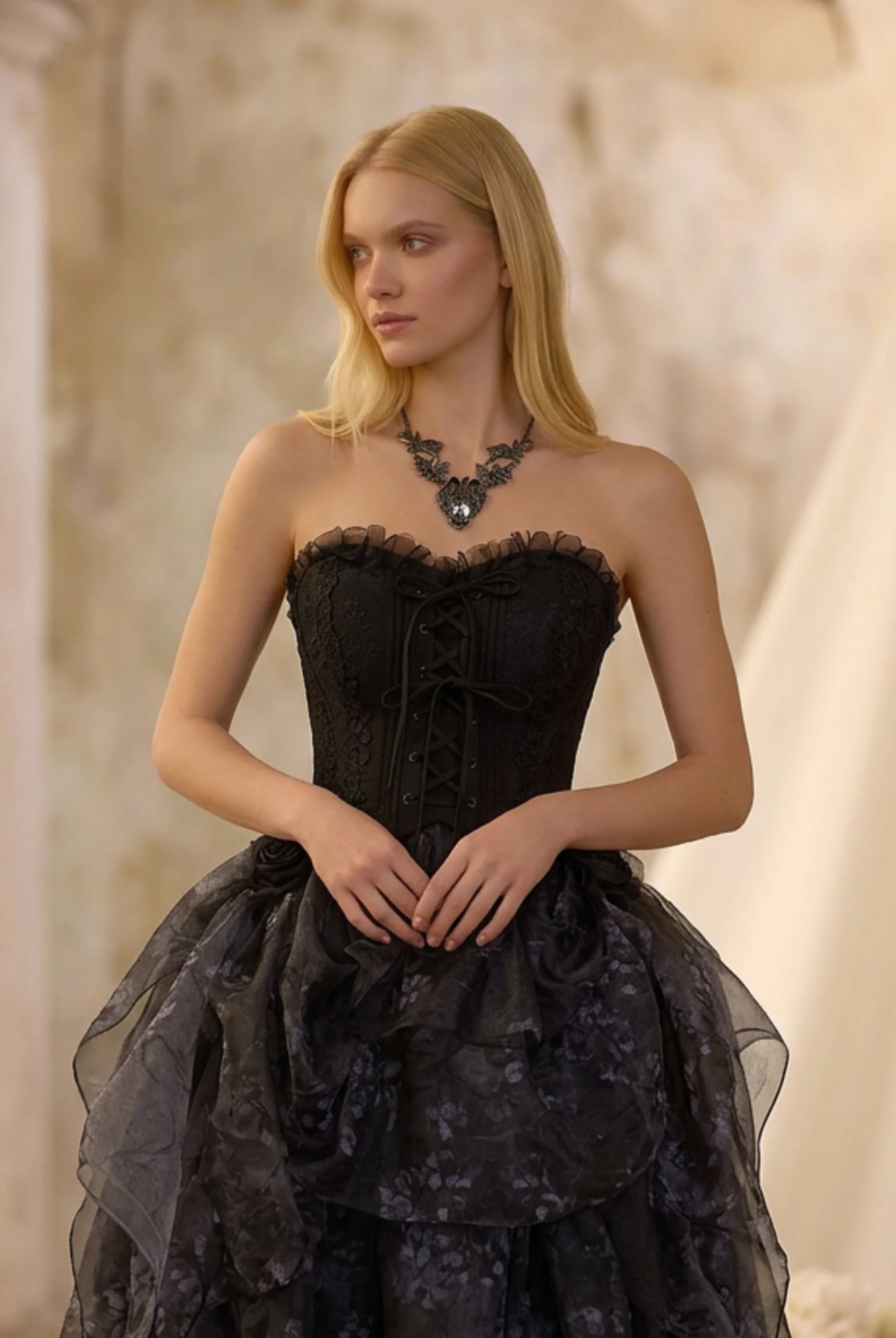Black Gothic Lolita Dress With Corset - Black Ball Gown Wedding Dress Plus Size - Image 3