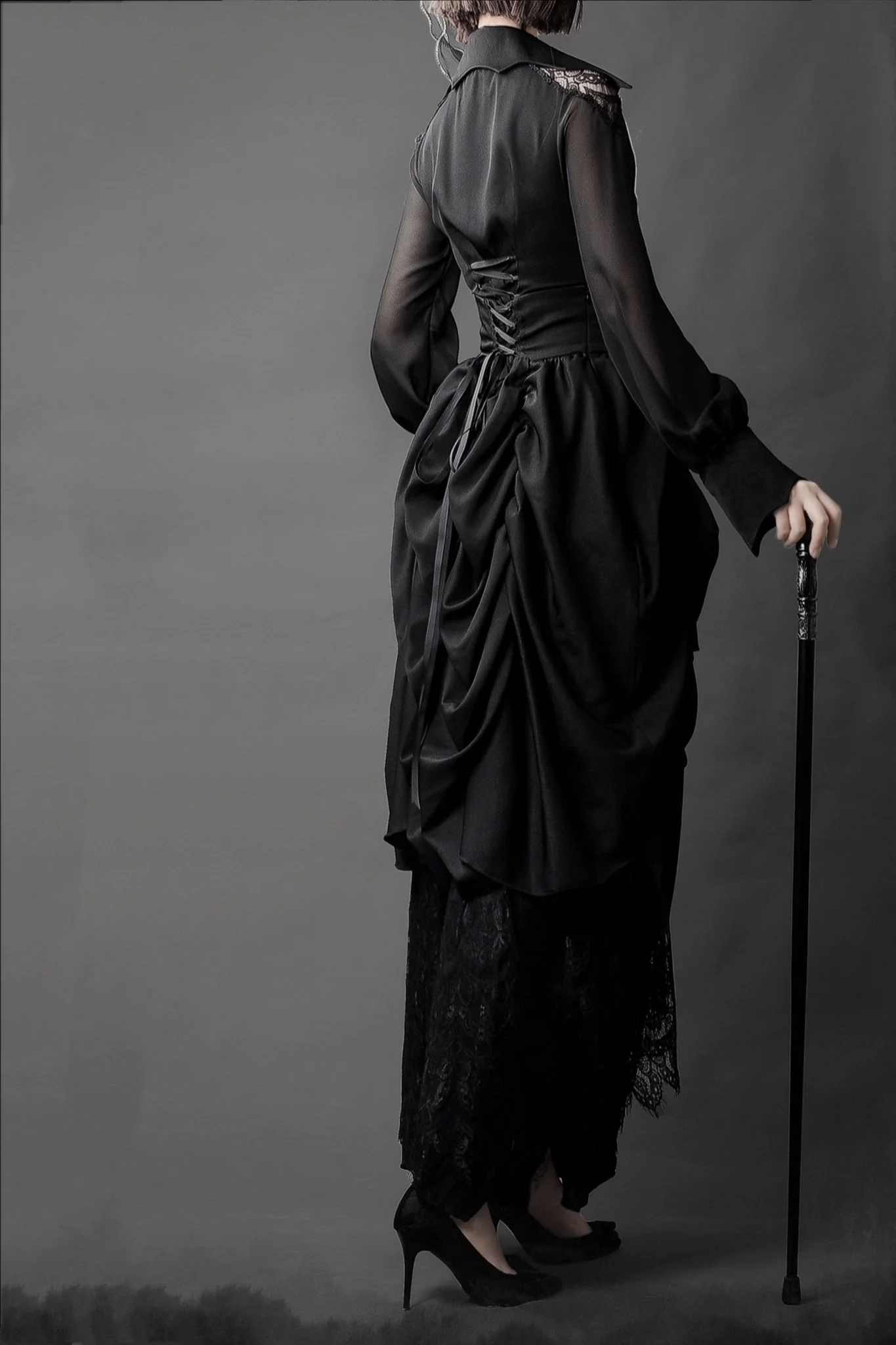 Black Gothic Lolita Prom Dress with Corset - Victorian-Inspired Ball Gown with Layered Lace and Ruffles Plus Size - Image 6