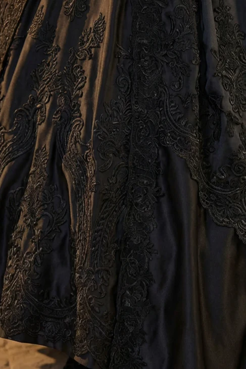 Black Gothic Victorian Ball Gown with Belted Elegance - Rococo Style Dress with Timeless Grace Plus Size - Image 5