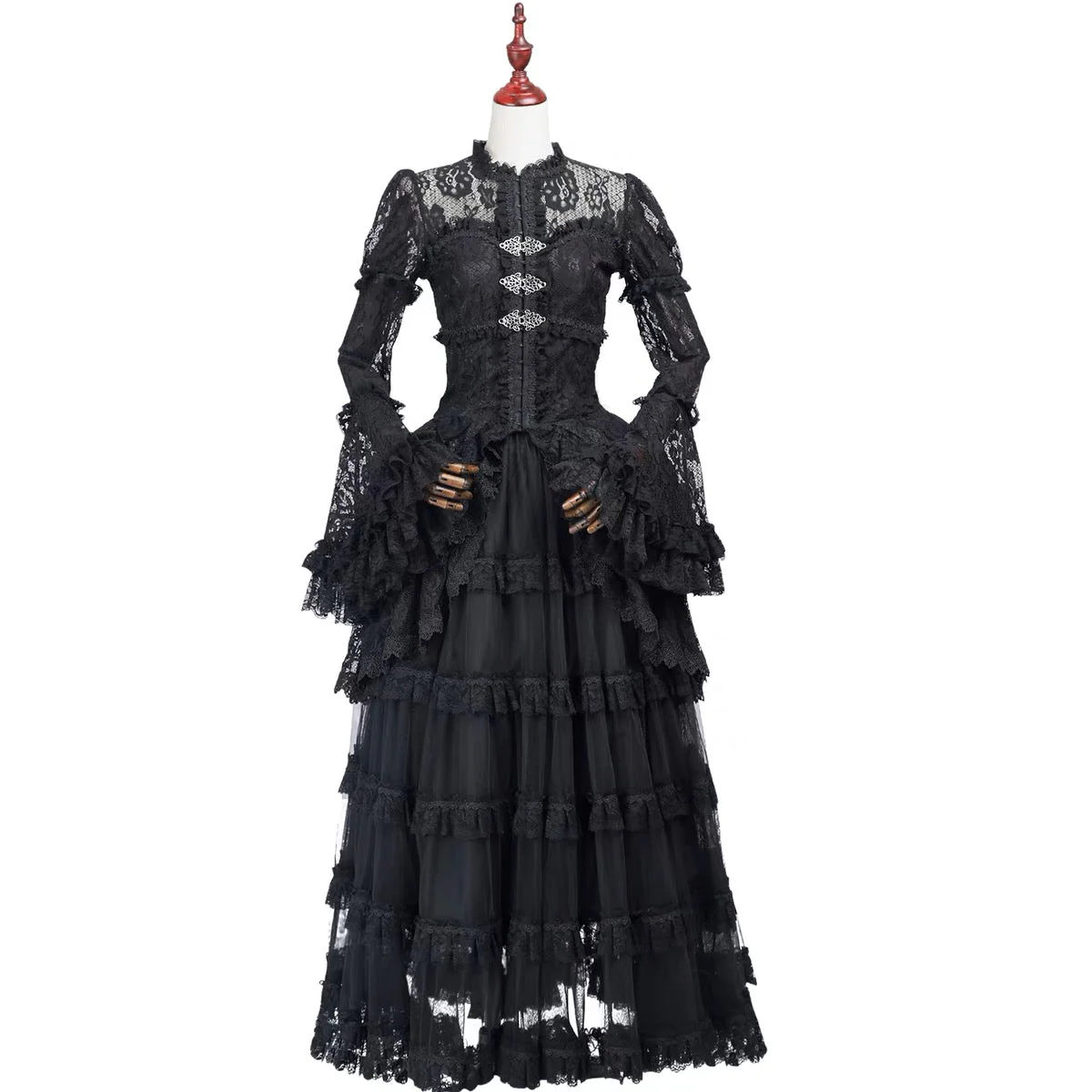 BLACK GOTHIC VICTORIAN WDDING DRESS - LONG GOTHIC LOLITA DRESS - LACE MODEST WEDDING DRESS - GOTHIC BALL GOWN PLUS SIZE - Image 6