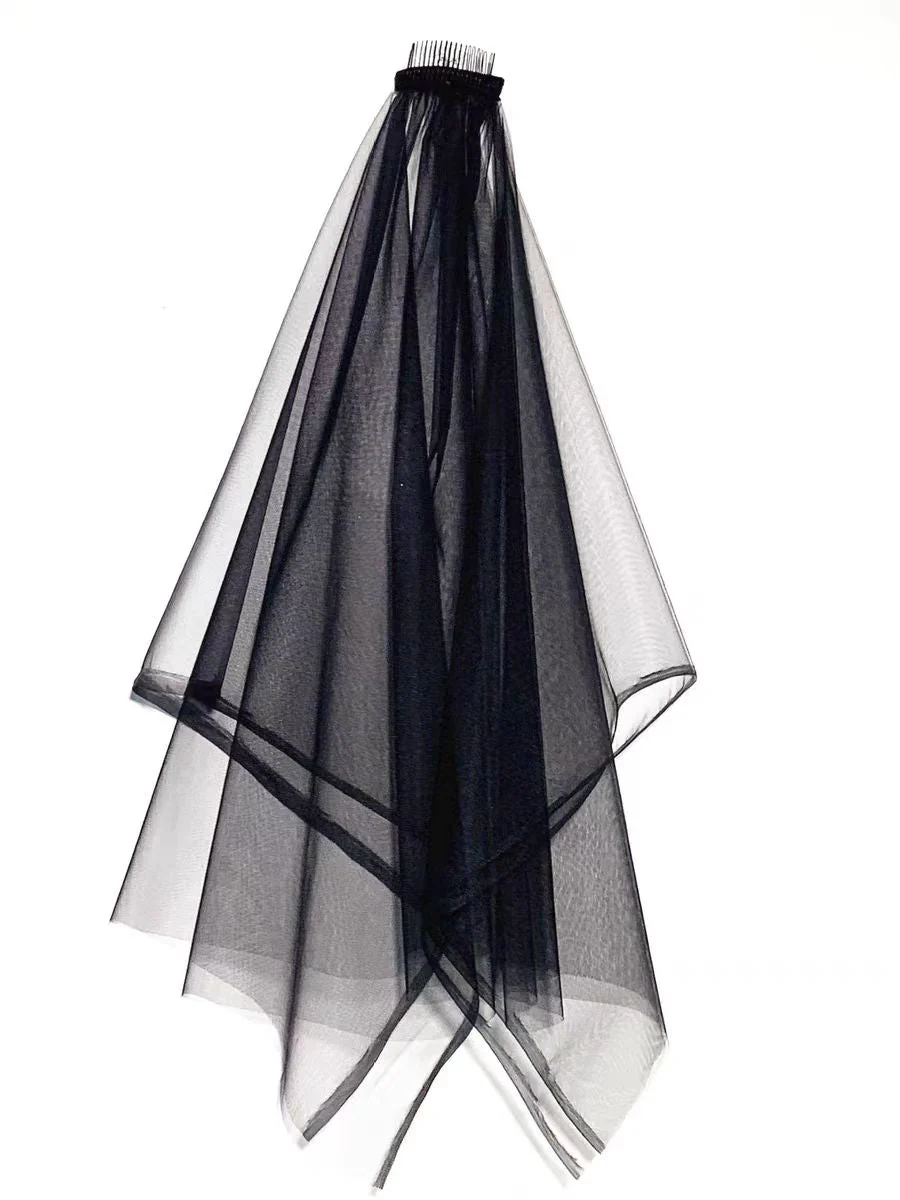 Black Gradient Tulle Veil with Elegant Flow - Modern Bridal Veil