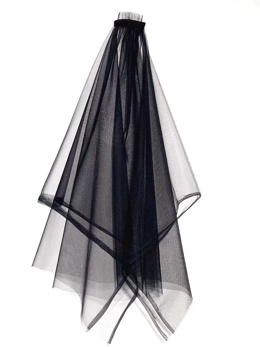 Black Gradient Tulle Veil with Elegant Flow - Modern Bridal Veil - Image 2