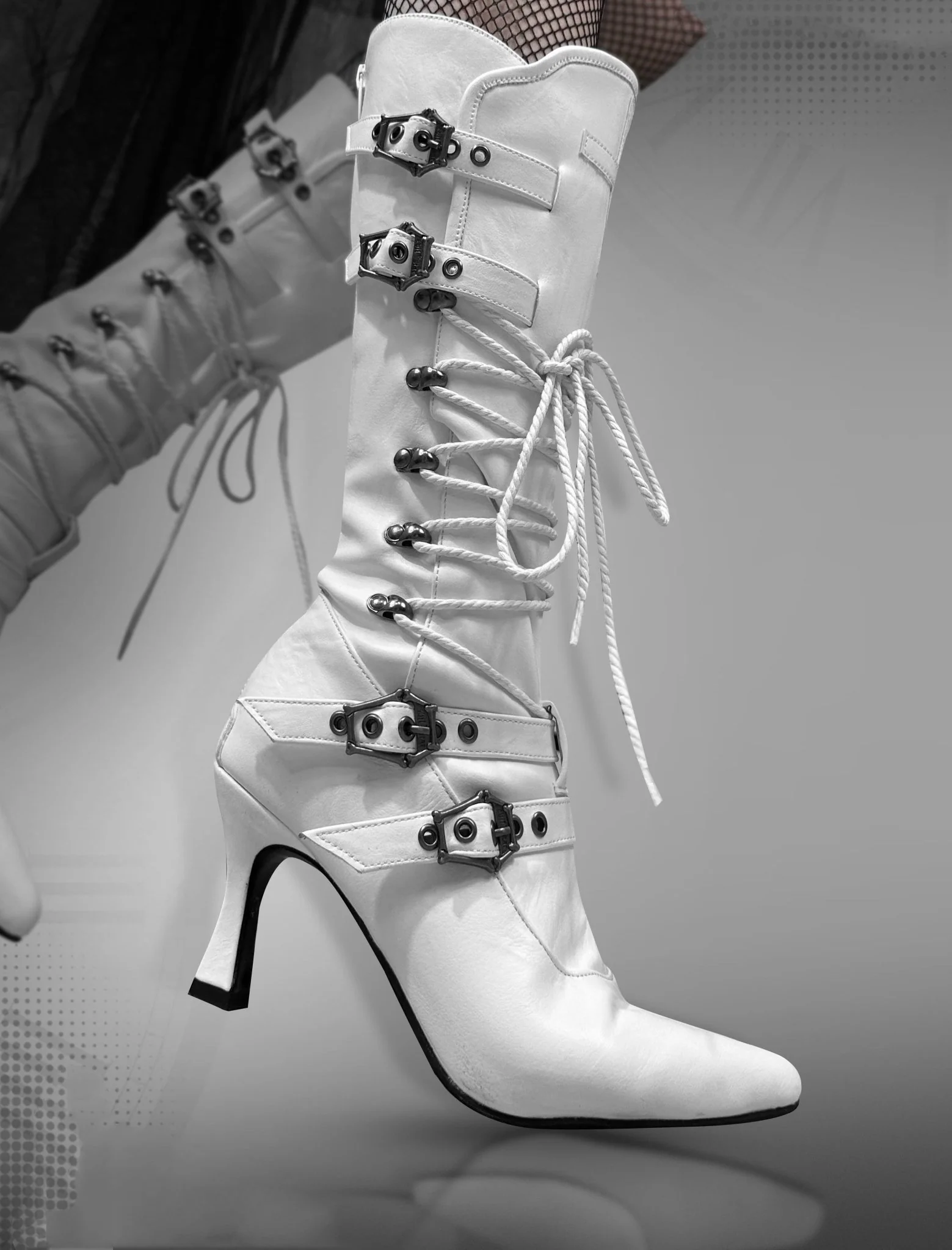 Black Lace-Up Gothic Knee-High Boots with Buckles - Gothic Heels - Image 5