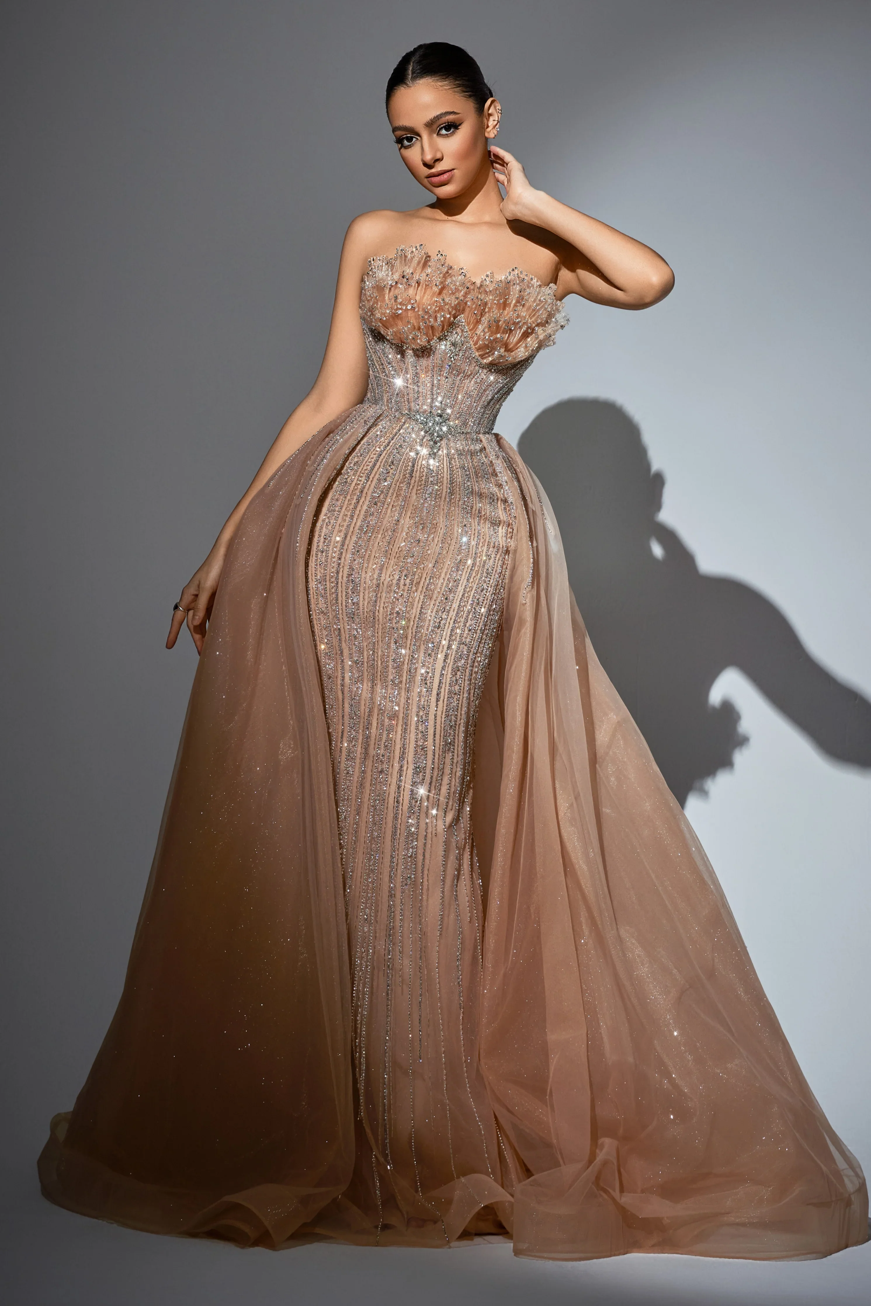 Black Sequin Evening Gown with Beaded Corset – Strapless Glitter Maxi Dress with High Slit and Sheer Train Plus Size - Image 5