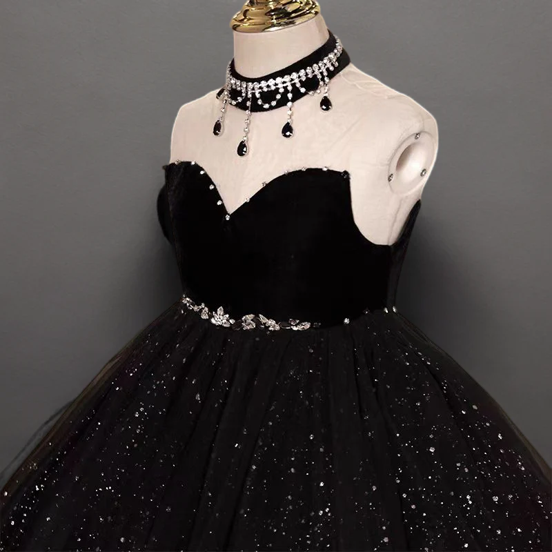 Gothic Black Sparkly Tulle Flower Girl Dress with Sweetheart Neckline for Special Occasion - Plus Size - Image 4