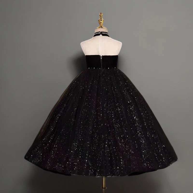 Gothic Black Sparkly Tulle Flower Girl Dress with Sweetheart Neckline for Special Occasion - Plus Size - Image 5