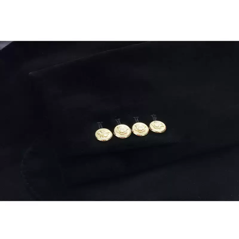 Black Wool Blazer with Gold Button and Badge Detail – Gray Wool Blazer for Men Plus Size - Image 4