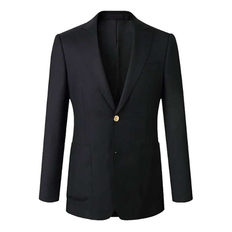 Black Wool Blazer with Single Gold Button and Peak Lapel – Wool Blazer Mens Plus Size