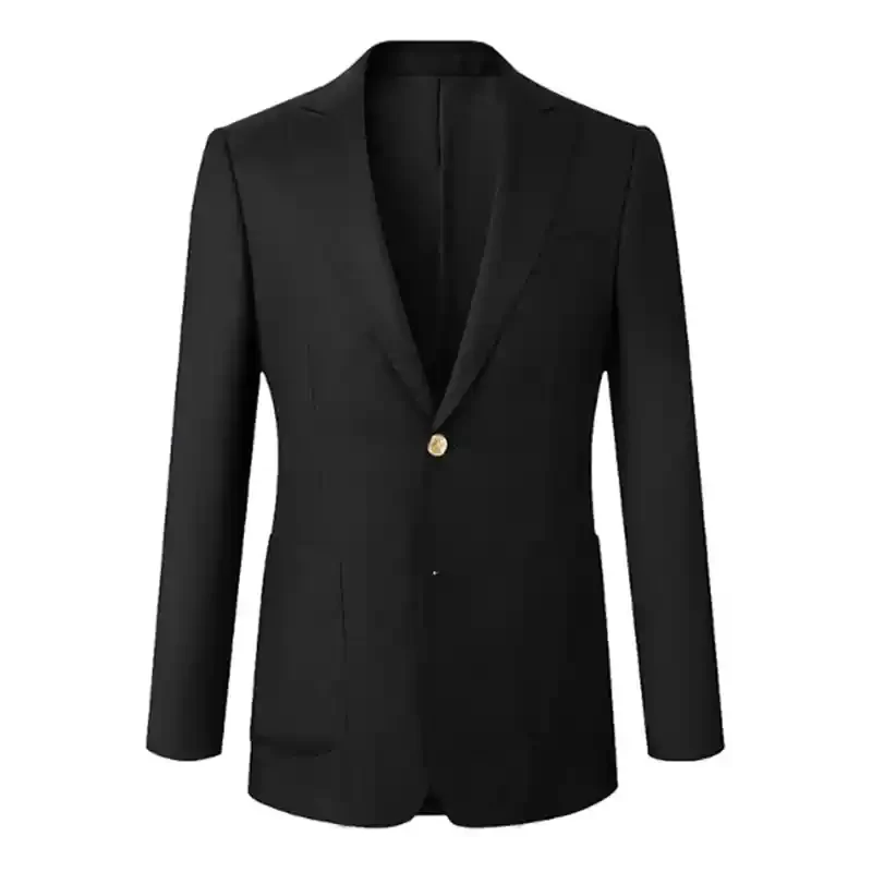 Black Wool Blazer with Single Gold Button and Peak Lapel – Wool Blazer Mens Plus Size - Image 2