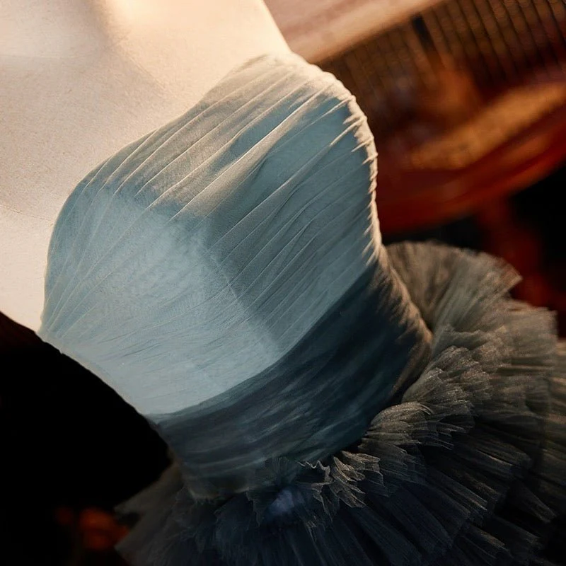 Blue and Grey Layered Tulle Party Dress - Strapless Wedding Dress Plus Size - Image 4