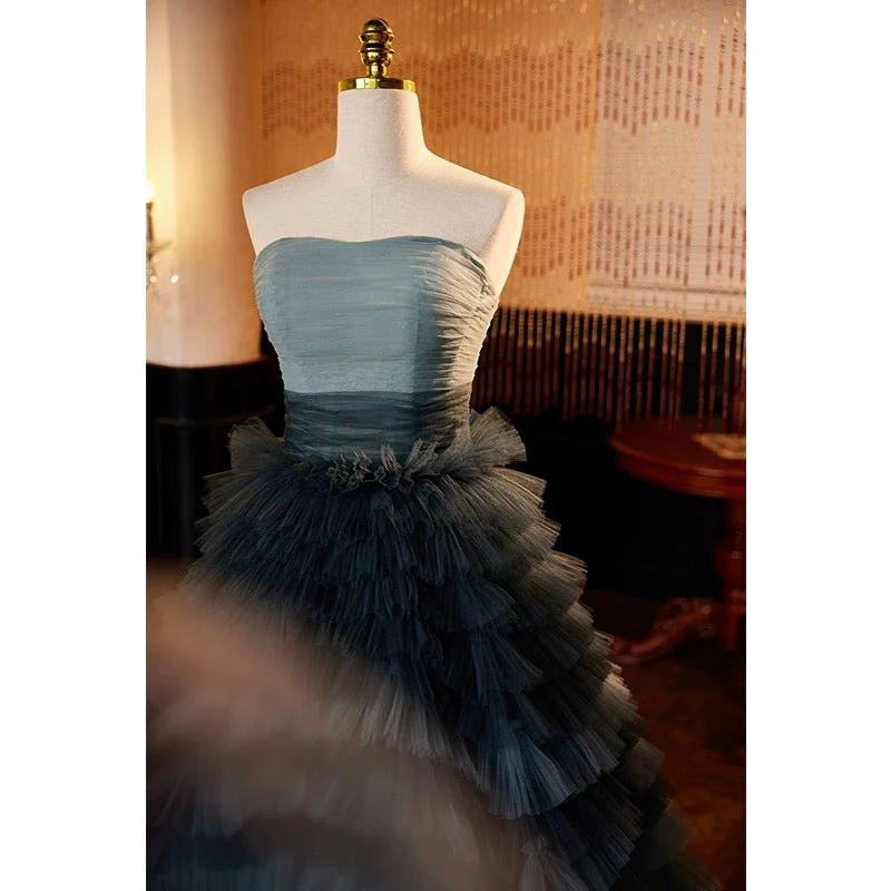 Blue and Grey Layered Tulle Party Dress - Strapless Wedding Dress Plus Size - Image 5