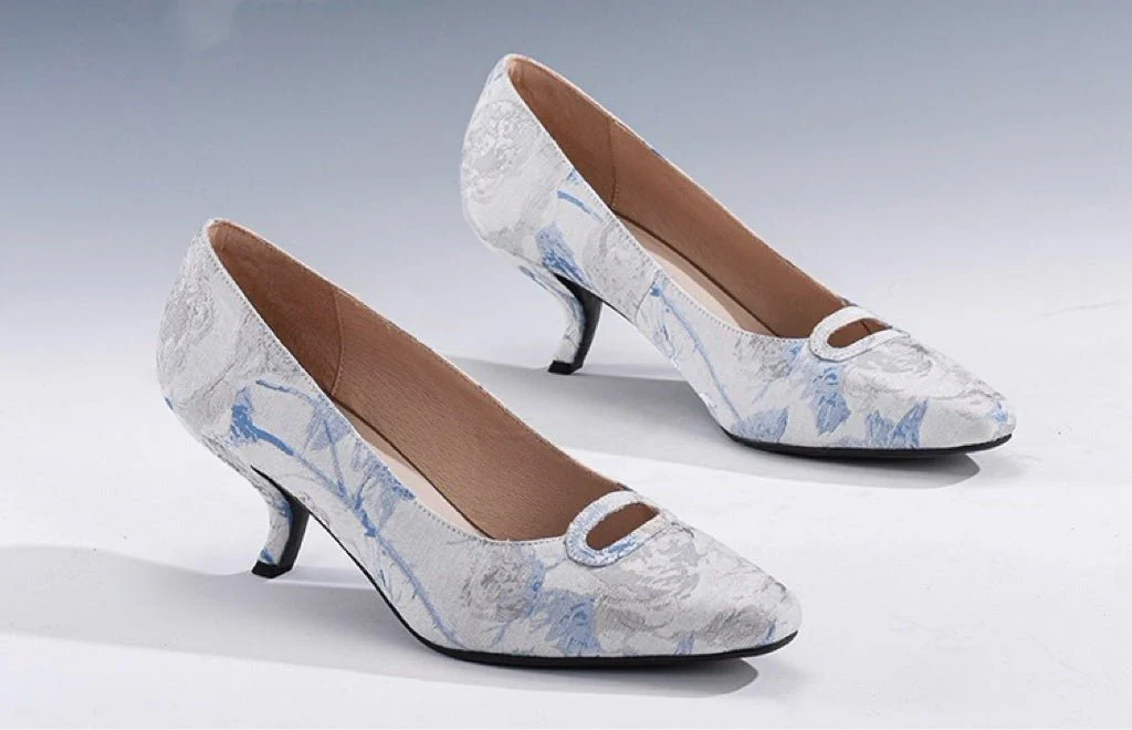 Blue Grey Regency Heels and Lolita Mules - Lolita Shoes with Bow - Image 8