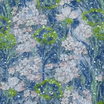 Blue Sequin Embroidered Tulle Lace Fabric