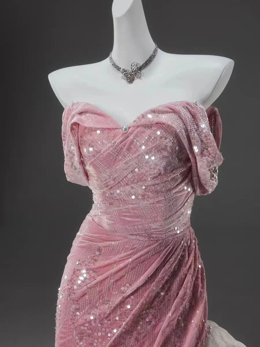 Blush Pink and White Whimsical Fairy Inspired Sequin Evening Gown - Plus Size - Image 4