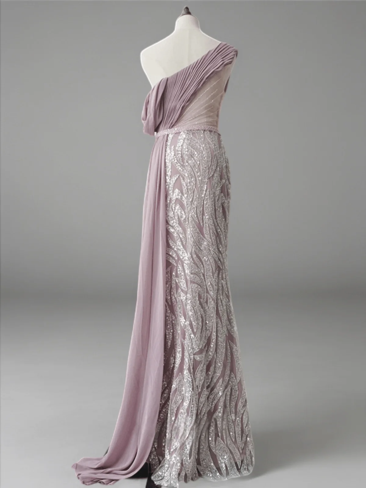 Blush Pink Elegance Sequin Evening Gown - off-one-shoulder  Evening Dress with Tulle Plus Size - Image 2